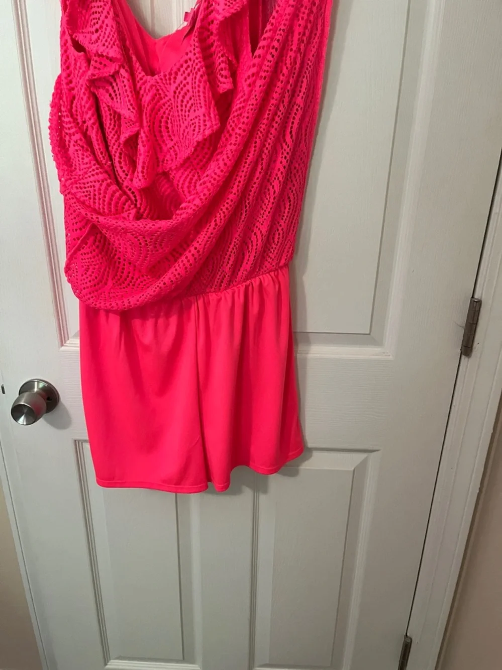 Lulu's Neon Hot Pink Lace Romper - Picture 3 of 4